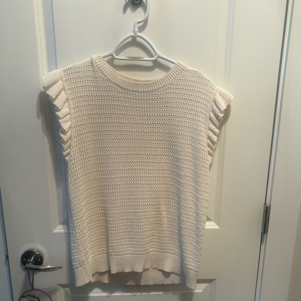 Simons Cream Knit Ruffle-Sleeve Tank Top
